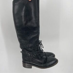 Vintage Lauren Ralph Lauren Tall Riding Leather Boots Womens 7 Black Italy Lace